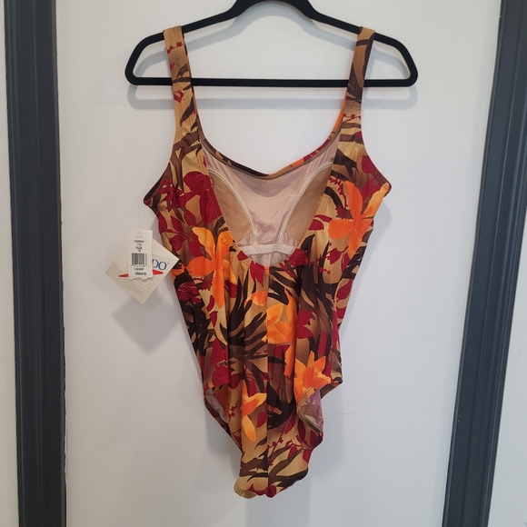 NEW SPEEDO Orange And Brown Floral One Piece Swimsuit Size 18 Vintage - Picture 3 of 13